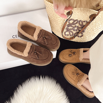 Moteriški medvilniniai batai su velūro viršutine dalimi, stora pada, apvali nosis, PVC pada