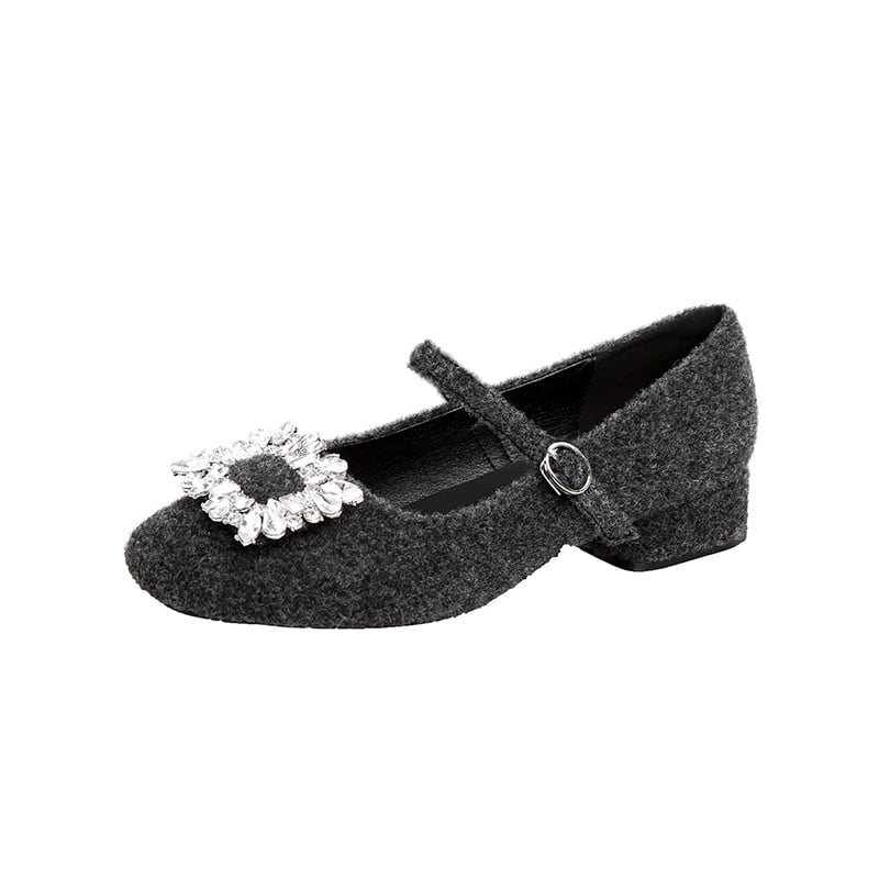 Дамски обувки Мери Джейн: кръгъл нос, нисък ток 1–3 см, горна част от супер фибър, гумирана подметка