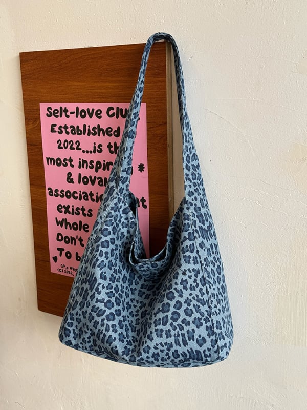 Leopardų spaudimo kanvasinė Tote rankinė su mobiliojo telefono kišene, vertikalios kvadratinės formos, poliesterio pamušalas