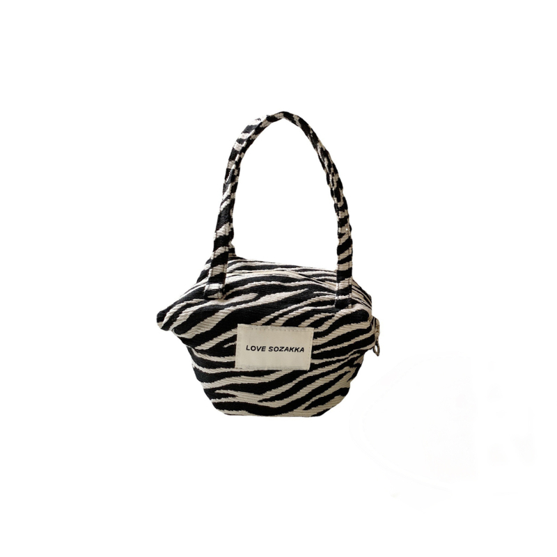 Vászonból készült kézitáska, tote stílusú, pöttyös kontraszttal, cipzárral, vízszintes négyzet alakú