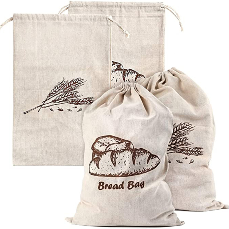 Sac de baghetă reutilizabil cu șnur, din in și bumbac, pentru ambalarea pâinii; imprimare logo disponibilă; etichetă privată licențiată