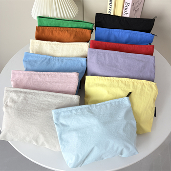 Geantă de cosmetică din nylon impermeabil, exterior simplu, închidere cu fermoar, capacitate mare, căptușeală din poliester, unisex