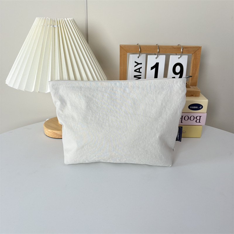 Geantă de cosmetică din nylon impermeabil, exterior simplu, închidere cu fermoar, capacitate mare, căptușeală din poliester, unisex