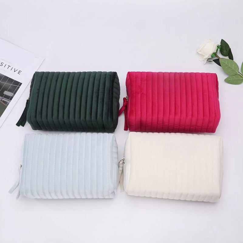 Kosmetinė dėžutė iš veliūro, dryžių raštas, poliesterio pamušalas, miesto minimalistinis stilius, unisex