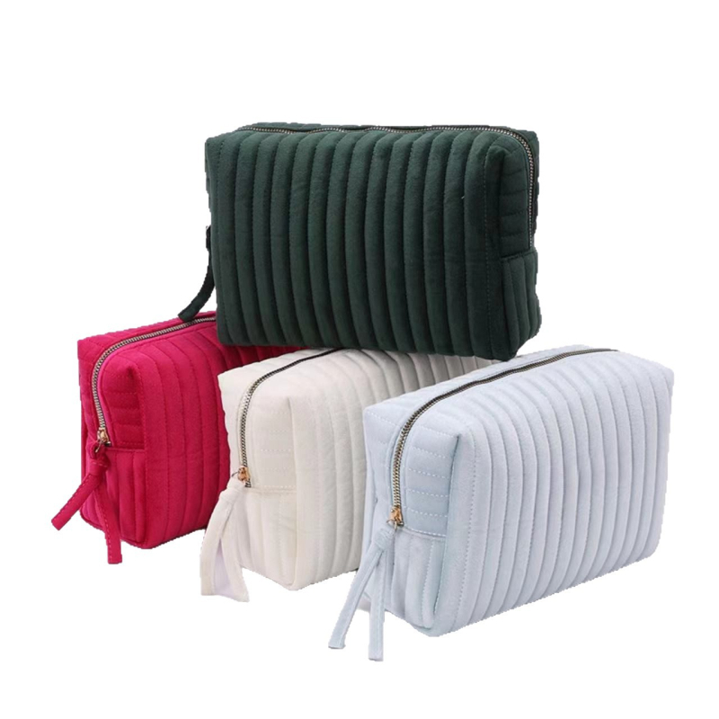 Kosmetinė dėžutė iš veliūro, dryžių raštas, poliesterio pamušalas, miesto minimalistinis stilius, unisex