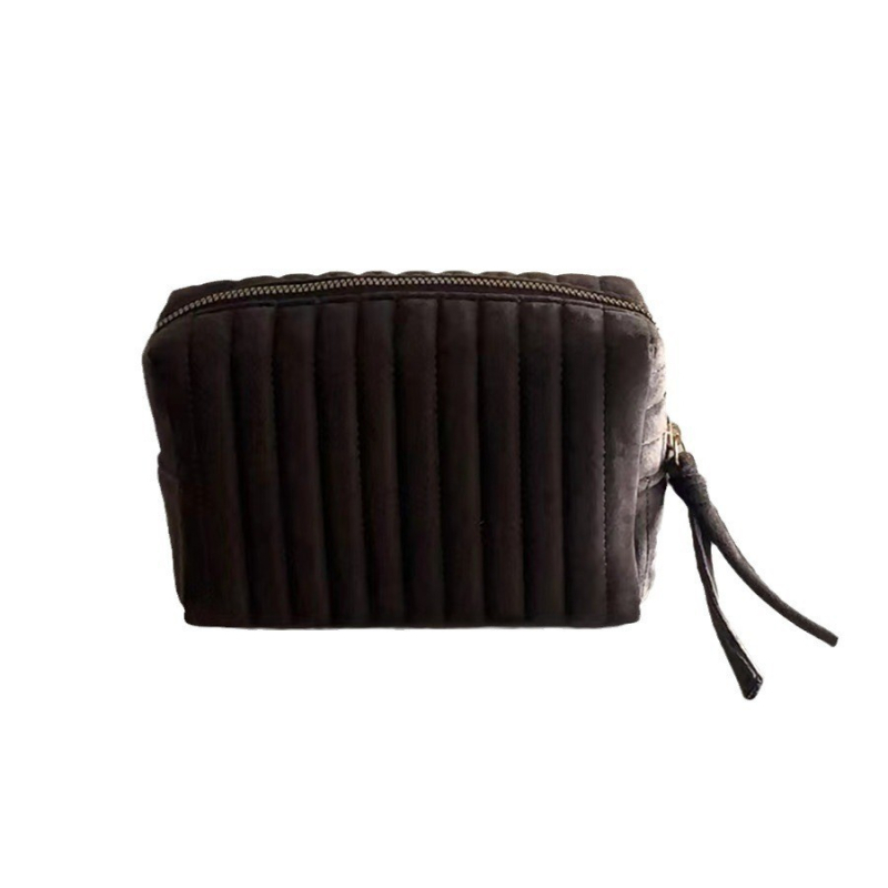 Kosmetinė dėžutė iš veliūro, dryžių raštas, poliesterio pamušalas, miesto minimalistinis stilius, unisex