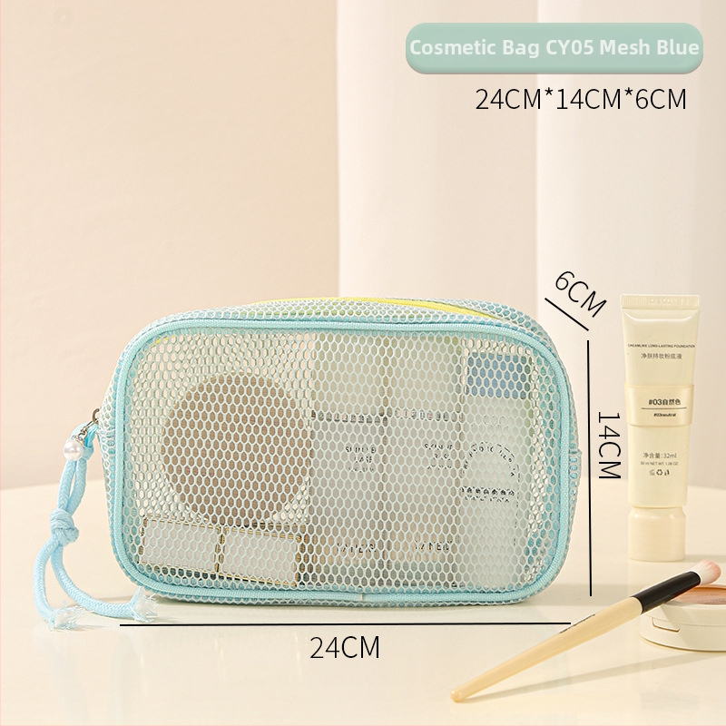 Kosmeetika kott võrgust kangast, käekoti stiilis, mudel 01b1605; mitmekülgne reisiks, kosmeetika ja hügieenitarvete hoiustamine.
