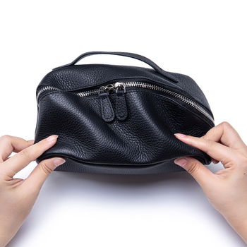 Kosmetinė ir kelioninė saugykla iš pirmojo sluoksnio karvės odos, nešiojama, miesto minimalistinis stilius, pamušalas poliesteris–medvilna