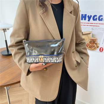 Moteriška kosmetinė rankinė su kontrastiniu raštu, poliesterio pamušalas, užtrauktukas, išleidimas žiemą 2025.