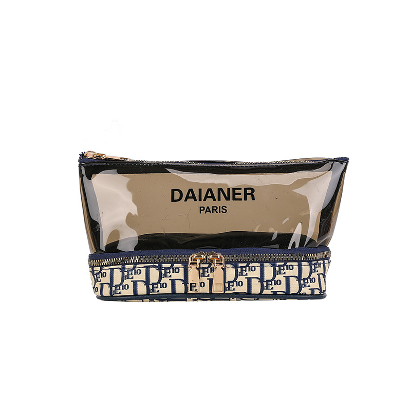 Moteriška kosmetinė rankinė su kontrastiniu raštu, poliesterio pamušalas, užtrauktukas, išleidimas žiemą 2025.