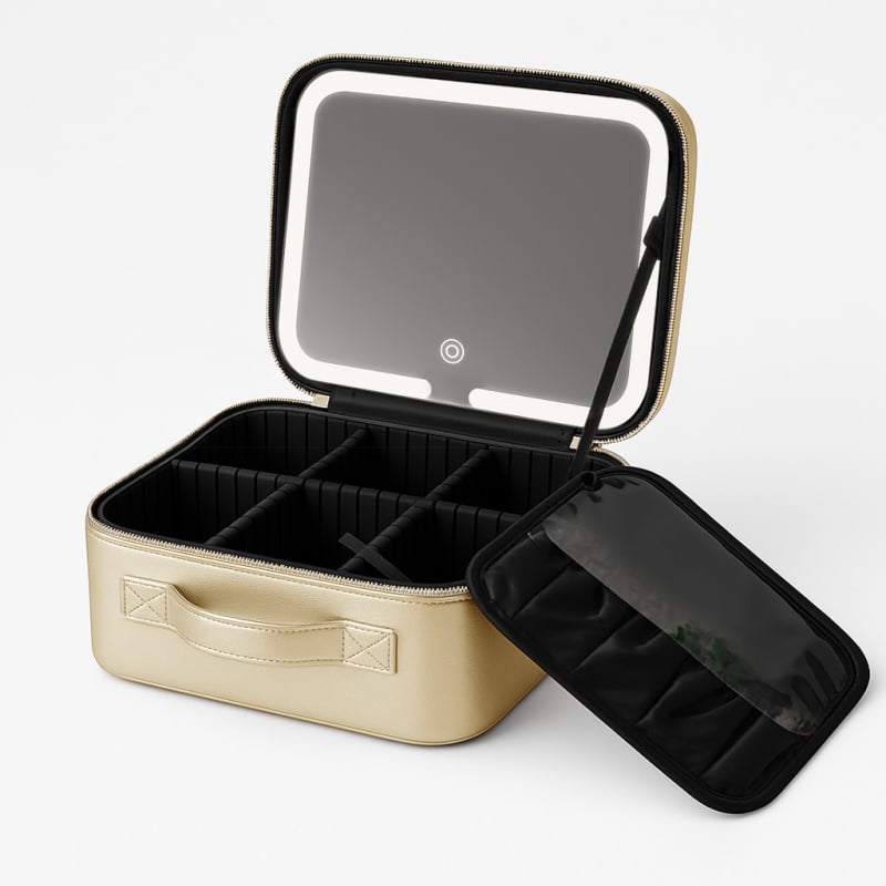 Θήκη καλλυντικών με LED φωτισμό και καθρέφτη, μεγάλη χωρητικότητα, θύρα USB, αδιάβροχη