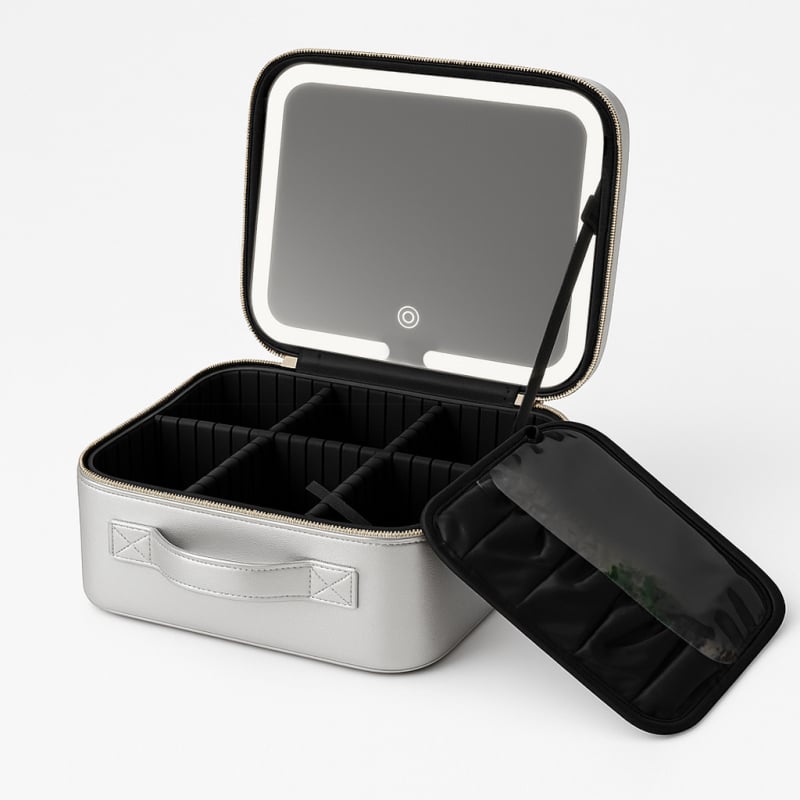 Θήκη καλλυντικών με LED φωτισμό και καθρέφτη, μεγάλη χωρητικότητα, θύρα USB, αδιάβροχη