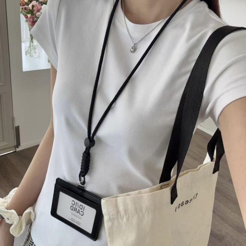 Držač kartica u Miu stilu s kaišem | kožni, moderan minimalistički stil, za radne iskaznice, pristupne kartice, službene iskaznice, kampus kartice i kartice za obrok