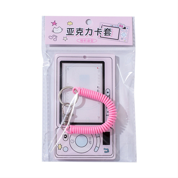 Akrilo kortelių laikiklis su retro fotoaparato motyvu — kortelėms/ID ir nuotraukų saugojimas, šiuolaikiškas paprastas stilius