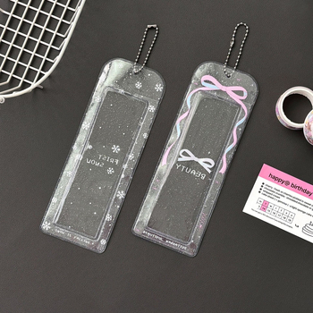 Καρτοθήκη τεσσάρων θέσεων, λαμπερή κορδέλα-φιόγκο και σχέδιο χιονονιφάδας, PVC, INS στυλ