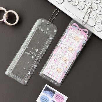 Καρτοθήκη τεσσάρων θέσεων, λαμπερή κορδέλα-φιόγκο και σχέδιο χιονονιφάδας, PVC, INS στυλ