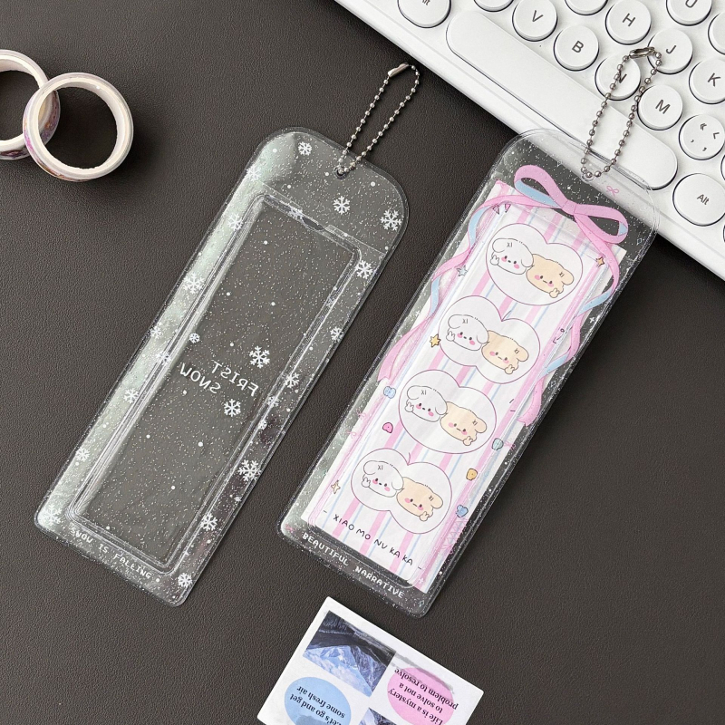 Καρτοθήκη τεσσάρων θέσεων, λαμπερή κορδέλα-φιόγκο και σχέδιο χιονονιφάδας, PVC, INS στυλ