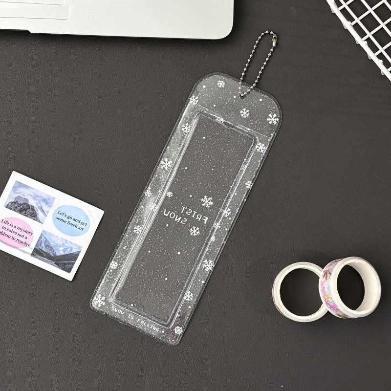 Καρτοθήκη τεσσάρων θέσεων, λαμπερή κορδέλα-φιόγκο και σχέδιο χιονονιφάδας, PVC, INS στυλ