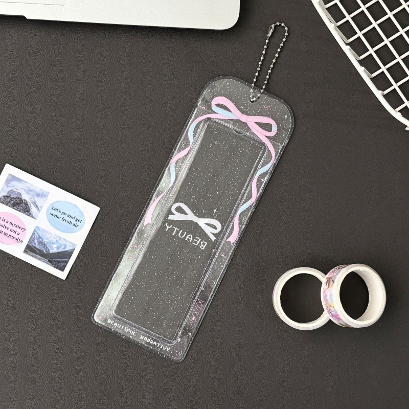 Καρτοθήκη τεσσάρων θέσεων, λαμπερή κορδέλα-φιόγκο και σχέδιο χιονονιφάδας, PVC, INS στυλ