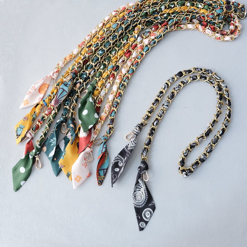 Maišo peties dirželio plėtimo grandinė iš aliuminio lydinio — dekoratyvinė ir keičiamoji grandinė, gatvės stilius, langelių raštas, pečių juostos priedas, Pavasaris 2025