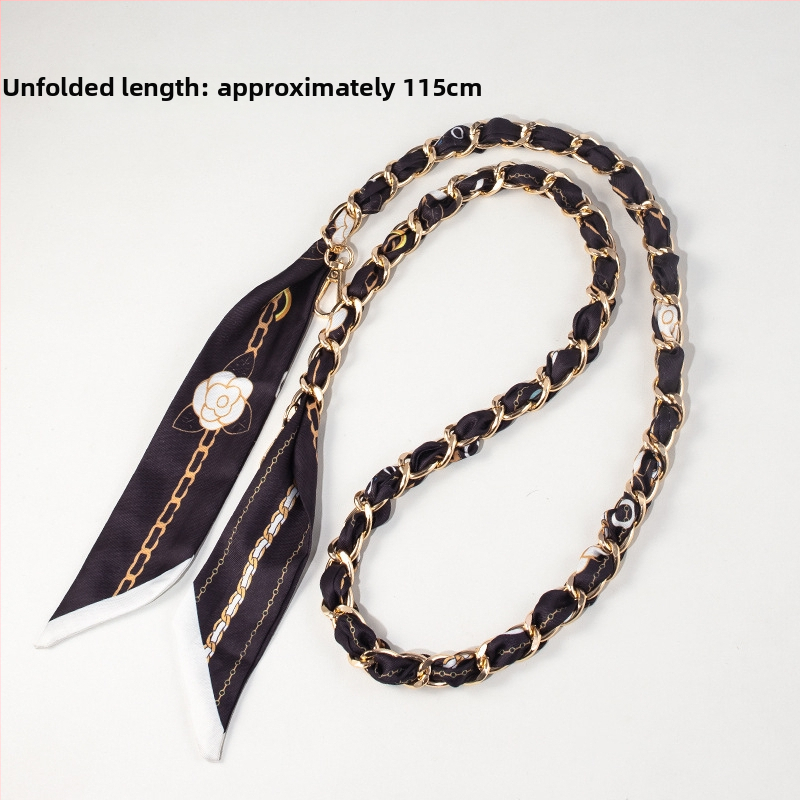 Maišo peties dirželio plėtimo grandinė iš aliuminio lydinio — dekoratyvinė ir keičiamoji grandinė, gatvės stilius, langelių raštas, pečių juostos priedas, Pavasaris 2025