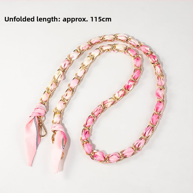 Maišo peties dirželio plėtimo grandinė iš aliuminio lydinio — dekoratyvinė ir keičiamoji grandinė, gatvės stilius, langelių raštas, pečių juostos priedas, Pavasaris 2025