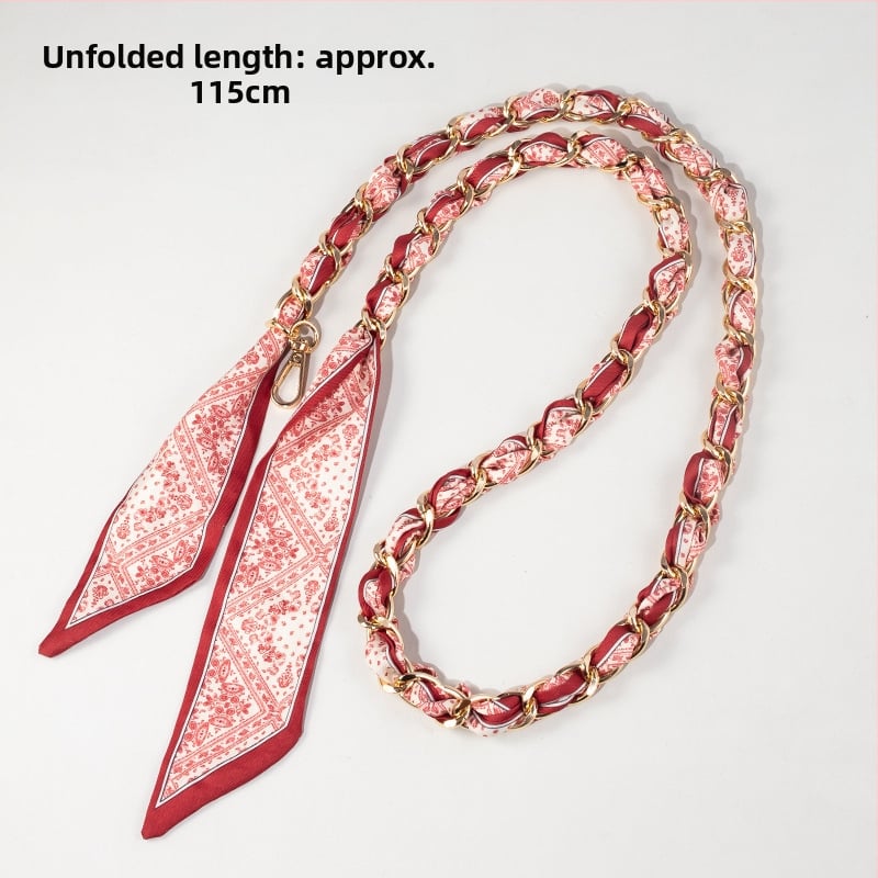 Maišo peties dirželio plėtimo grandinė iš aliuminio lydinio — dekoratyvinė ir keičiamoji grandinė, gatvės stilius, langelių raštas, pečių juostos priedas, Pavasaris 2025