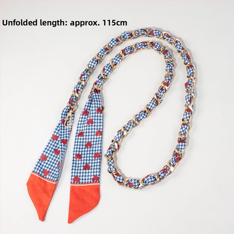 Maišo peties dirželio plėtimo grandinė iš aliuminio lydinio — dekoratyvinė ir keičiamoji grandinė, gatvės stilius, langelių raštas, pečių juostos priedas, Pavasaris 2025