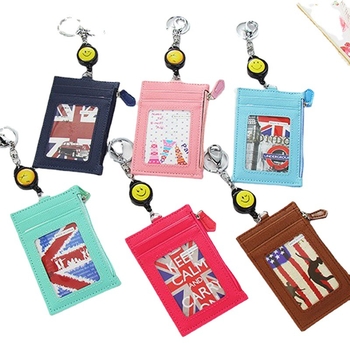 Θήκη καρτών PU δέρματος με μεγάλη χωρητικότητα, επεκτειόμενη κάρτα λεωφορείου, θήκη νομισμάτων με φερμουάρ, αλυσίδα κλειδιών