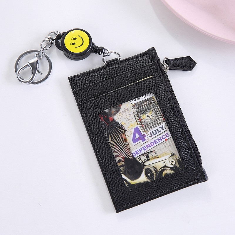 Θήκη καρτών PU δέρματος με μεγάλη χωρητικότητα, επεκτειόμενη κάρτα λεωφορείου, θήκη νομισμάτων με φερμουάρ, αλυσίδα κλειδιών