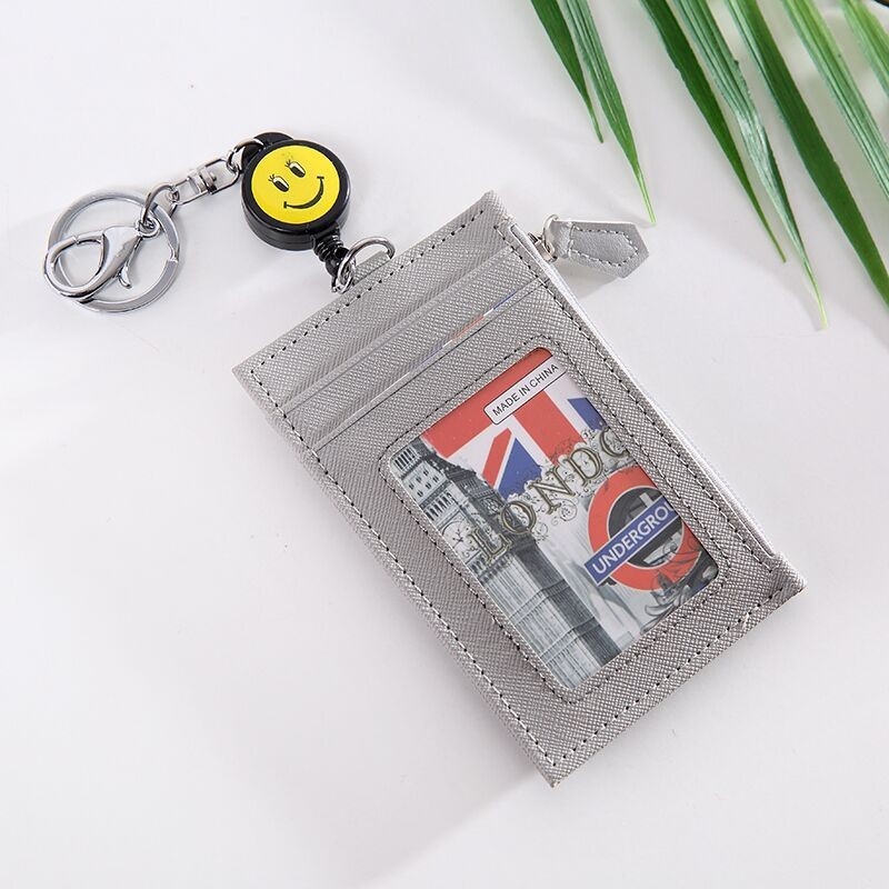 Θήκη καρτών PU δέρματος με μεγάλη χωρητικότητα, επεκτειόμενη κάρτα λεωφορείου, θήκη νομισμάτων με φερμουάρ, αλυσίδα κλειδιών