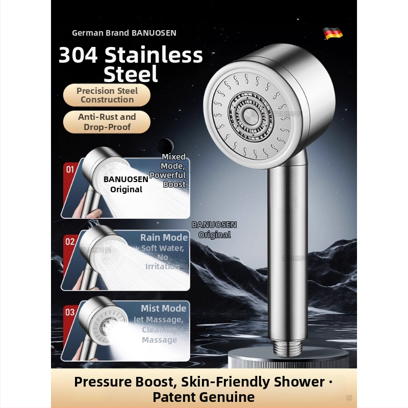 304 roostevabast terasest dušipea pressuriseeritud temperatuuri kontrolliga – ümmargune kuju, elektroplaaditud viimistlus, purunemiskindel