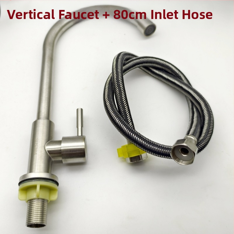 Virtuvės vertikalus, šlifuotas nerūdijančio plieno čiaupas su viena rankena ir vienu skylute, su žarna, modelis LS-11, keramikinis vožtuvas, 0-90°C, 10 MPa