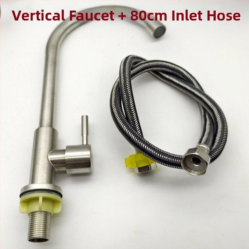 Virtuvės vertikalus, šlifuotas nerūdijančio plieno čiaupas su viena rankena ir vienu skylute, su žarna, modelis LS-11, keramikinis vožtuvas, 0-90°C, 10 MPa