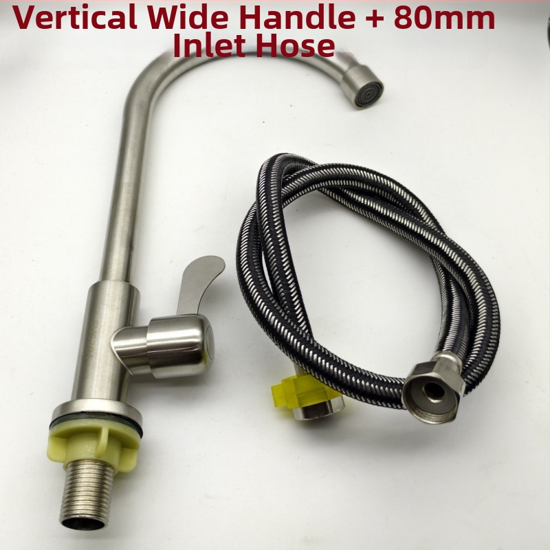 Virtuvės vertikalus, šlifuotas nerūdijančio plieno čiaupas su viena rankena ir vienu skylute, su žarna, modelis LS-11, keramikinis vožtuvas, 0-90°C, 10 MPa