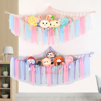 Ръчно тъкана памучна въжена триъгълна мрежа за съхранение на плюшени играчки — прост модерен стил, произход Шандонг, персонализация налична