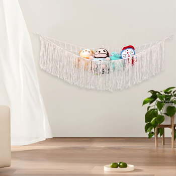 Ръчно тъкана памучна въжена триъгълна мрежа за съхранение на плюшени играчки — прост модерен стил, произход Шандонг, персонализация налична