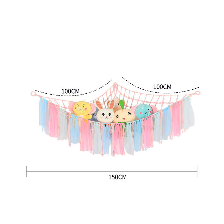 Ръчно тъкана памучна въжена триъгълна мрежа за съхранение на плюшени играчки — прост модерен стил, произход Шандонг, персонализация налична