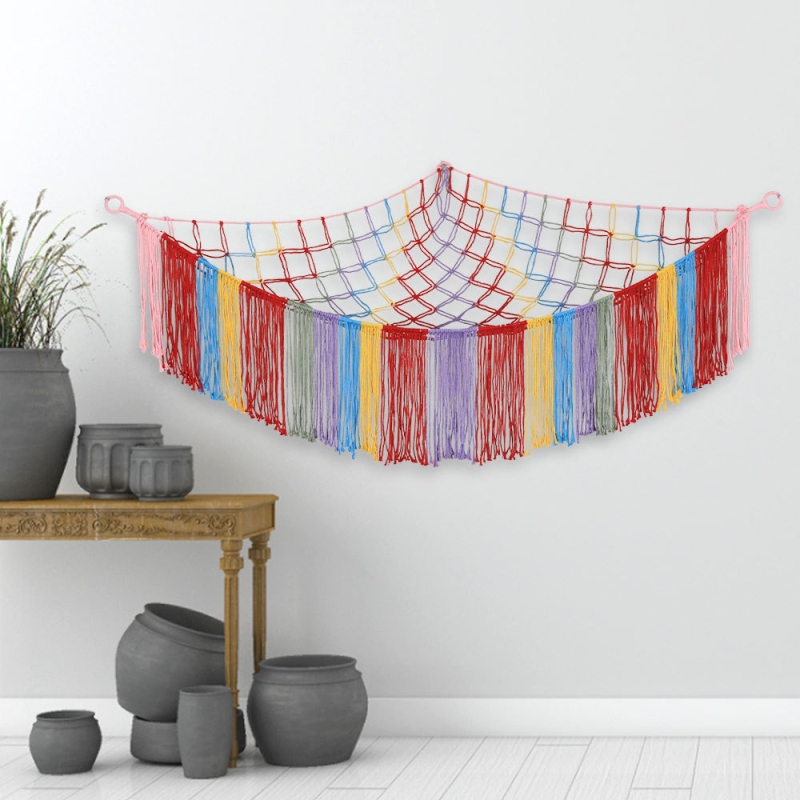 Ръчно тъкана памучна въжена триъгълна мрежа за съхранение на плюшени играчки — прост модерен стил, произход Шандонг, персонализация налична