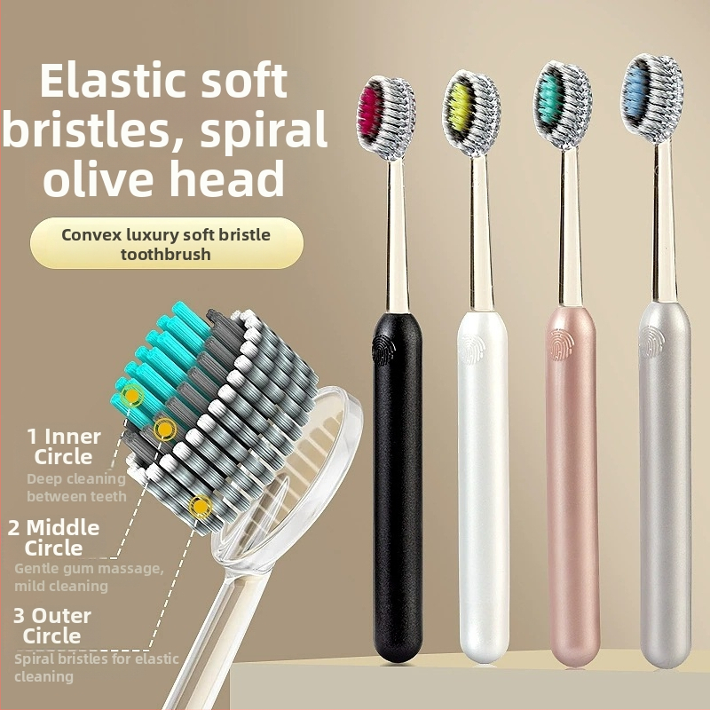 Rokas zobu birste ar mīkstām sariem un kalnveidīgu izliektu spirālveida šķiedru dizainu dziļai tīrīšanai – 2 gab. komplektā, modelis Gd001