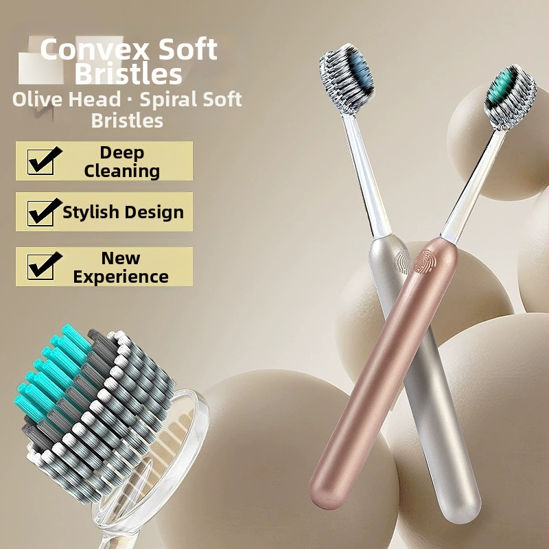 Rankinė dantų šepetėlis su minkštais šereliais ir kalnų formos išgaubtu spiralinio pluošto dizainu giluminiam valymui – 2 vnt komplektas, modelis Gd001