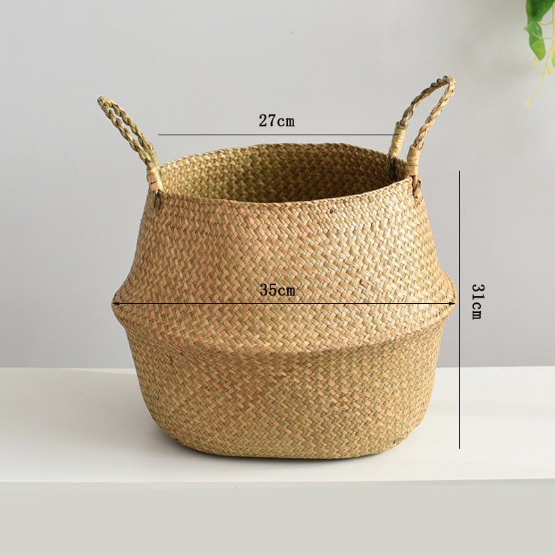 Pletots grozs augu podā no zāles – salokāms, roku darbs, dekoratīvs