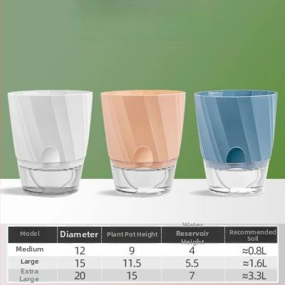 Gėlių vazonas su automatinio laistymo sistema, skaidra plastiko medžiaga, atsparus korozijai ir patvarus; tinkamas staliniam ar grindų naudojimui, šiaurietiškas minimalistinis dizainas, gaminamas liejant į vieną dalį.