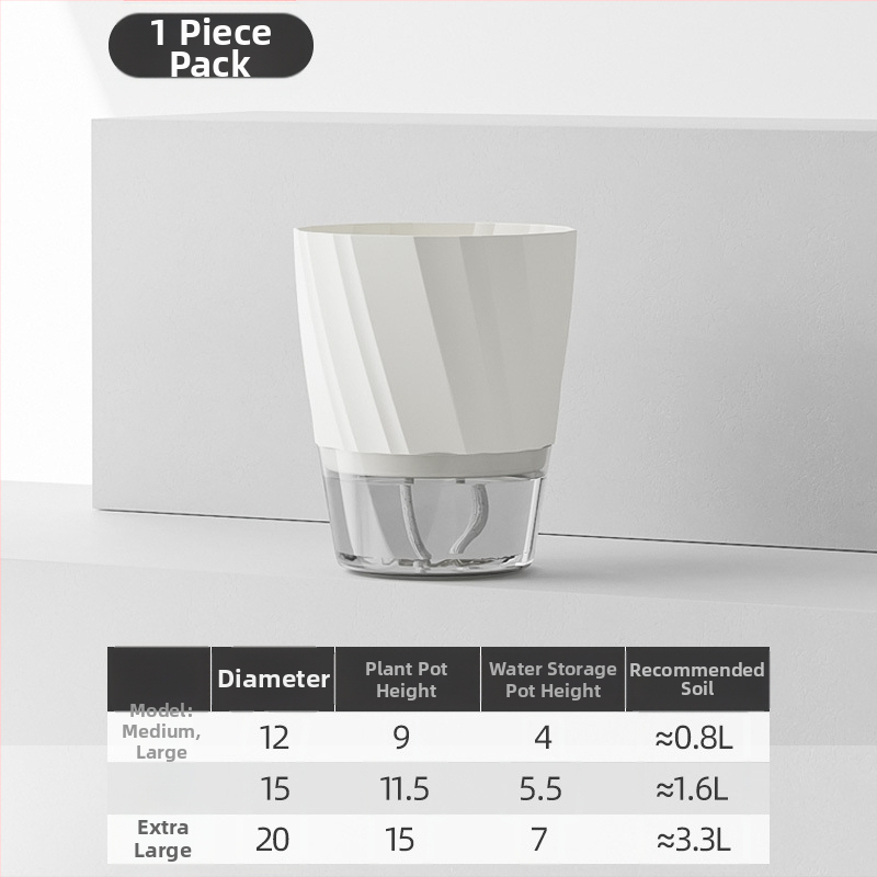 Gėlių vazonas su automatinio laistymo sistema, skaidra plastiko medžiaga, atsparus korozijai ir patvarus; tinkamas staliniam ar grindų naudojimui, šiaurietiškas minimalistinis dizainas, gaminamas liejant į vieną dalį.