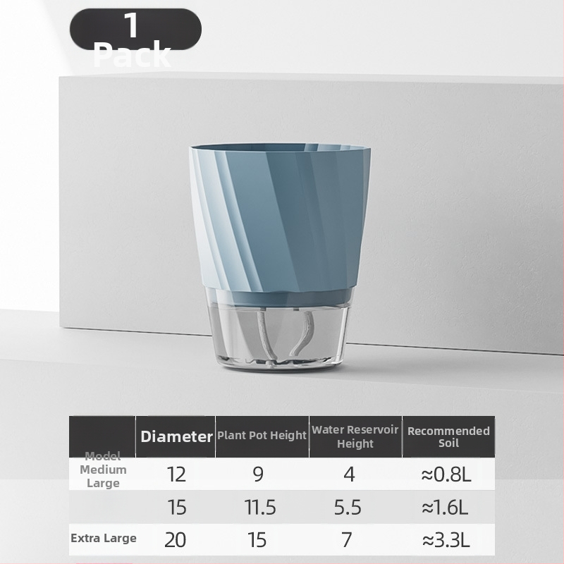 Gėlių vazonas su automatinio laistymo sistema, skaidra plastiko medžiaga, atsparus korozijai ir patvarus; tinkamas staliniam ar grindų naudojimui, šiaurietiškas minimalistinis dizainas, gaminamas liejant į vieną dalį.