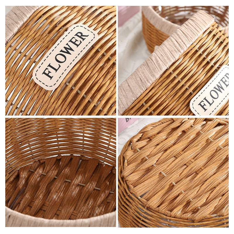 Саксия за цветя от имитационен ратан с метална рамка; ръчно плетена (Материал: PE имитационен ратан + метална рамка; Начин на използване: бюро или под; Занаят: ръчна изработка; Метод на производство: плетене)