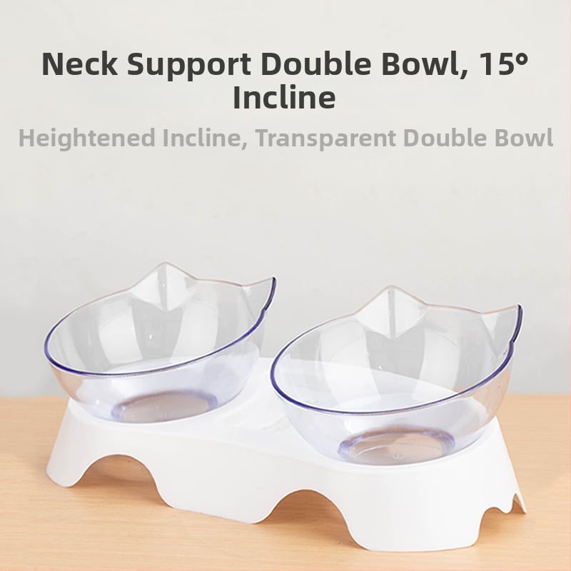 Σετ μπολ φαγητού γάτας, διαφανές πλαστικό, 3 τεμάχια, διπλό μπολ