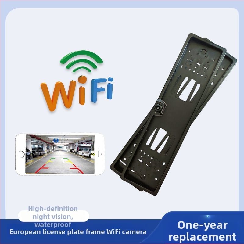 Vezeték nélküli WiFi hátsó kamera európai rendszámkerethez — HD csillagfényes éjszakai látás, 170°-os állítható látószög, AHD videójel, 12V tápegység, felbontás 1288×728