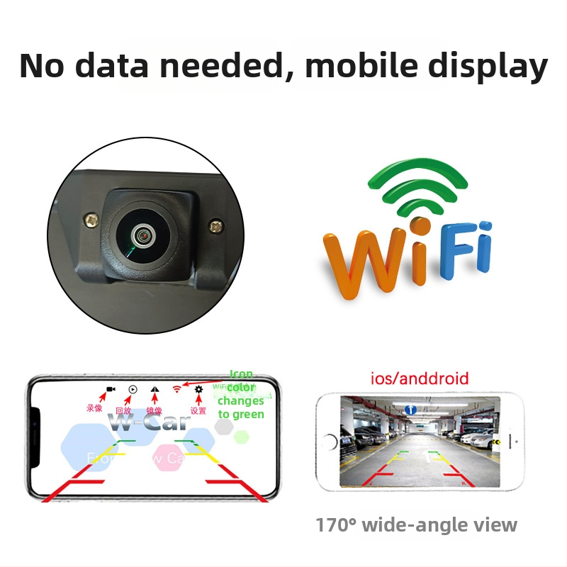 Vezeték nélküli WiFi hátsó kamera európai rendszámkerethez — HD csillagfényes éjszakai látás, 170°-os állítható látószög, AHD videójel, 12V tápegység, felbontás 1288×728