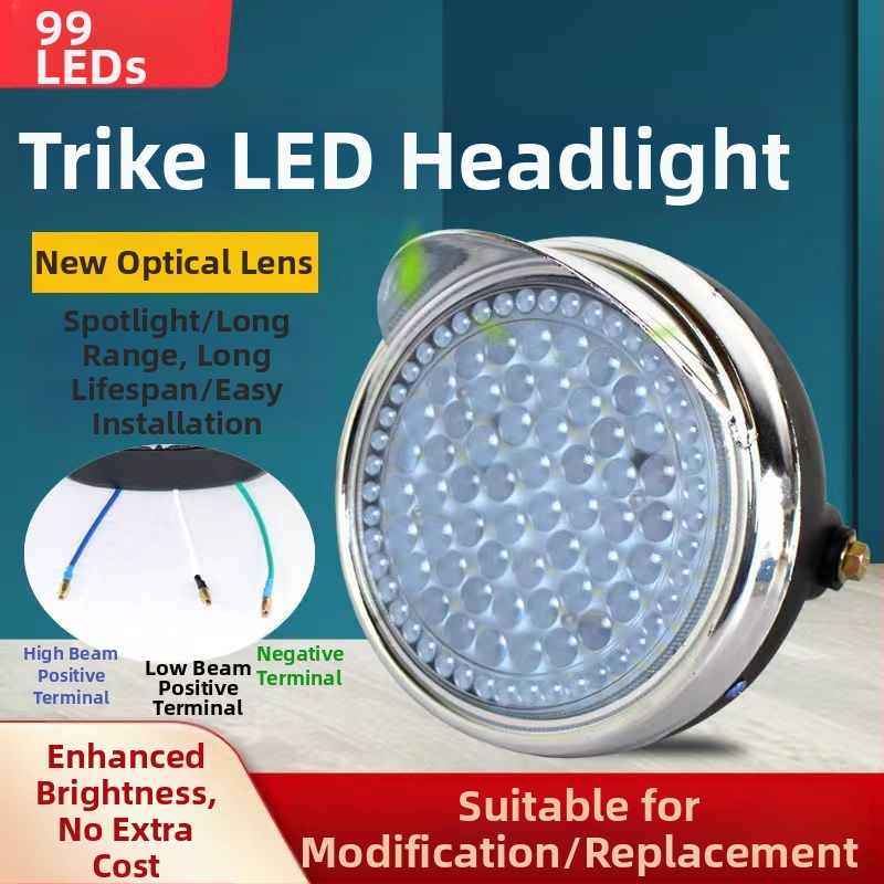 Интегриран LED фар за висок лъч за триколка/мотоциклет, 12V–84V